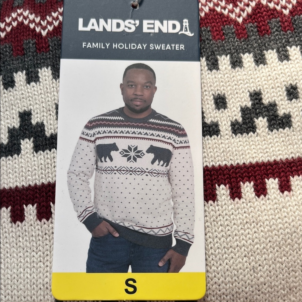 Lands' End Men's Crewneck Sweater - White, Black, Red NWT Small